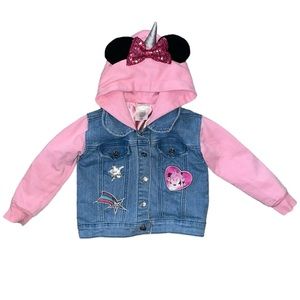 Disney Junior Minnie Mouse Unicorn Hooded Denim Embroidered Jacket